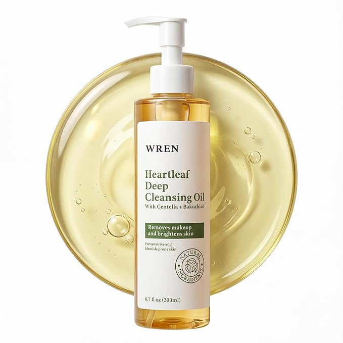 Wren Heartleaf & Centella Cleansing Oil – Pore Control & Double Cleanse Face Wash for Glass Skin, Melt Blackheads, Makeup & Sunscreen Remover, Calming for Sensitive Skin – 6.76 fl.oz