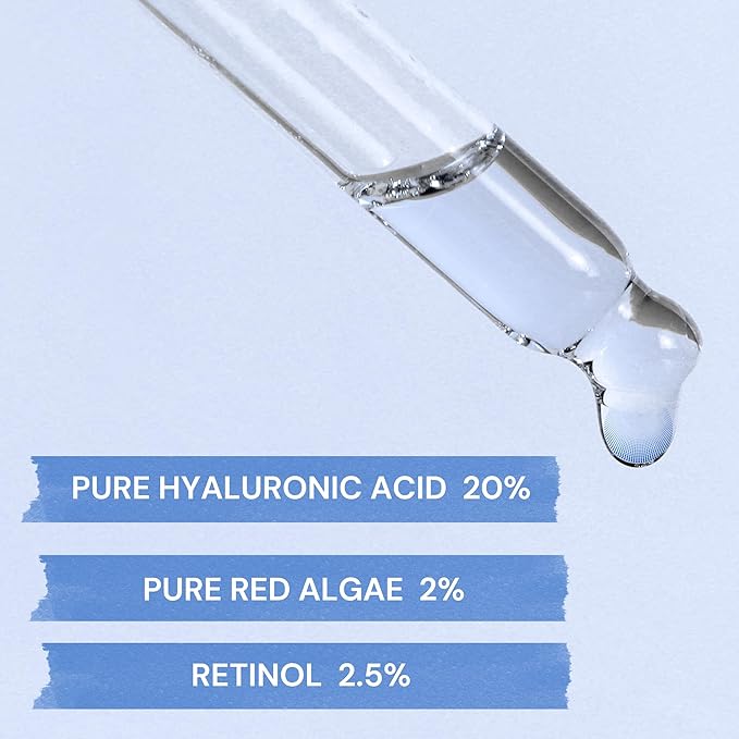20% Pure Hyaluronic Acid + Red Algae Serum – Anti-Aging, Hydrating, Collagen Boost – Retinol, Vitamin C, CoQ10, Tea Tree Oil – Brightening, UV Protection – For All Skin Types (2 Count)