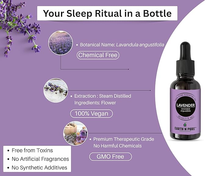 Earth N Pure Lavender Essential Oil Steam Distilled, Natural and Therapeutic Grade for Skin, Hair, DIY and Aromatherapy | 10 ml