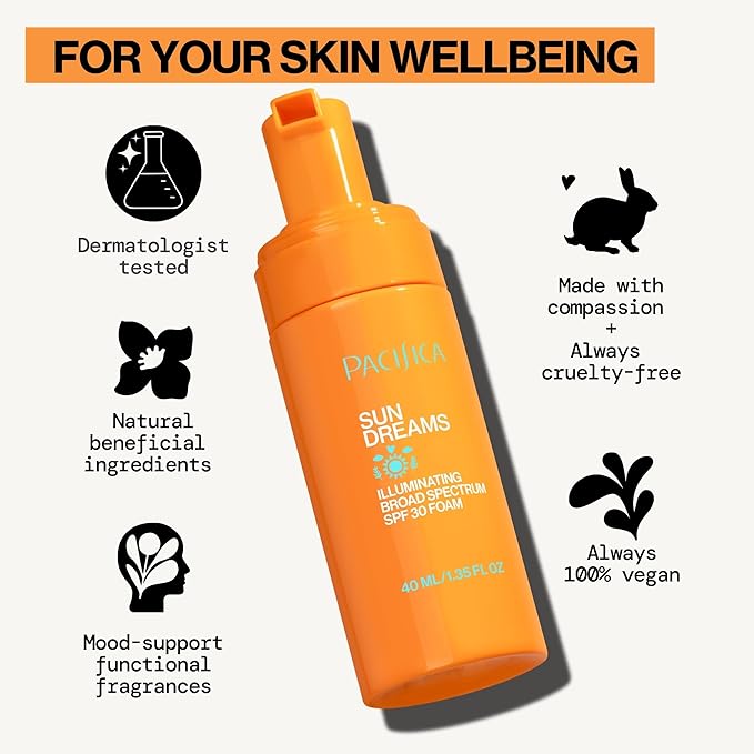 Pacifica Facial Sunscreen - Sun Dreams Illuminating SPF 30 Foam Broad Spectrum Every Day Face Lotion UVA/UVB Protection (Pack of 2)