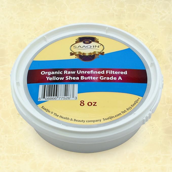 SAAQIN Authentic Organic African Shea Butter FILTERED & CREAMY 8 Oz