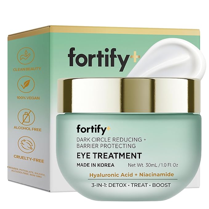 Fortify Skincare Under Eye Cream with Hyaluronic Acid & Niacinamide – Hydrates, Smooths & Reduces Puffiness – 3-in-1: Detox, Treat, Boost – Dermatologist Tested, Anti Aging – Clean Beauty – 1 FL OZ