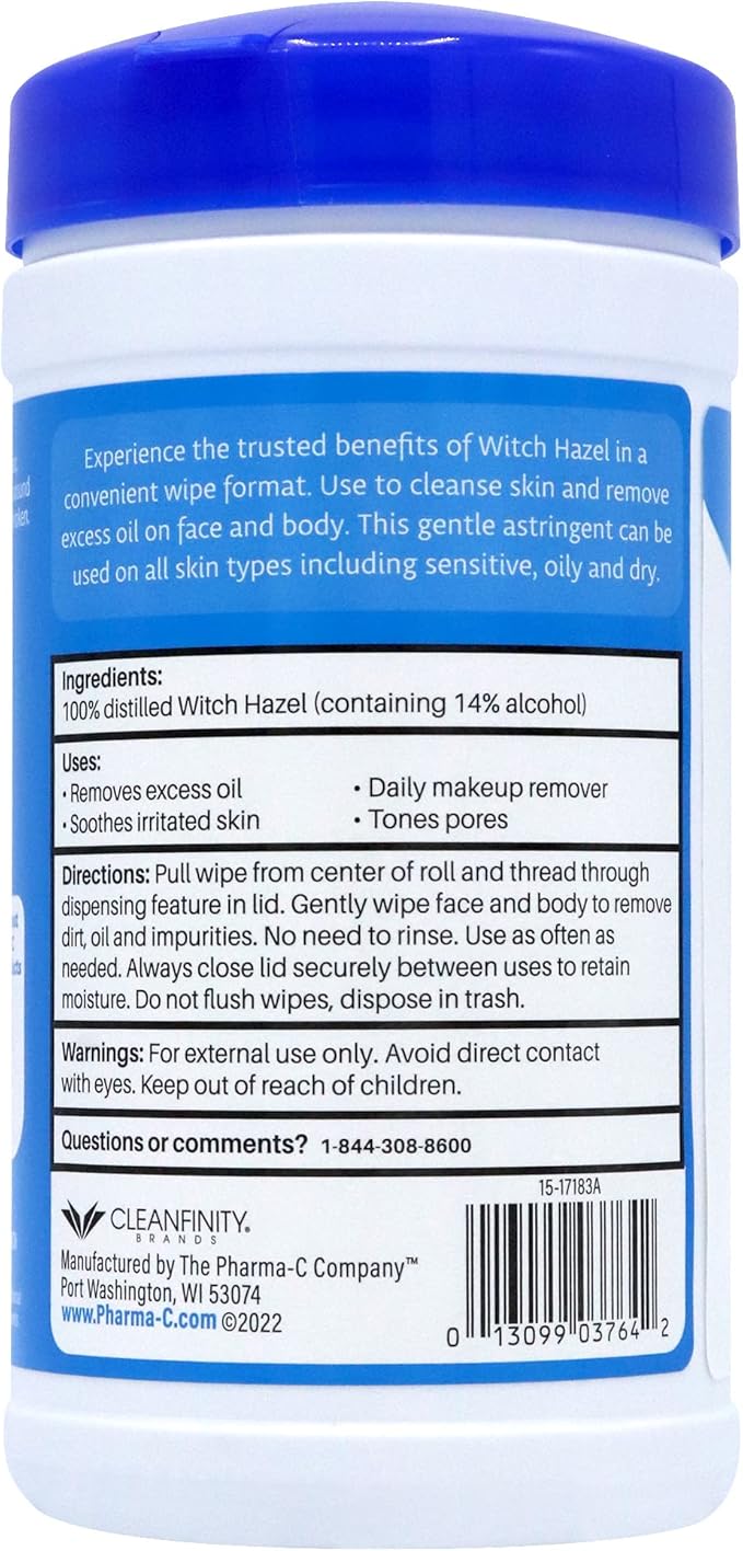 The Pharma-C Company - Witch Hazel Wipes [6 canisters] - Daily Toner & Astringent Cleansing Cloths for Face (Pack of 2)