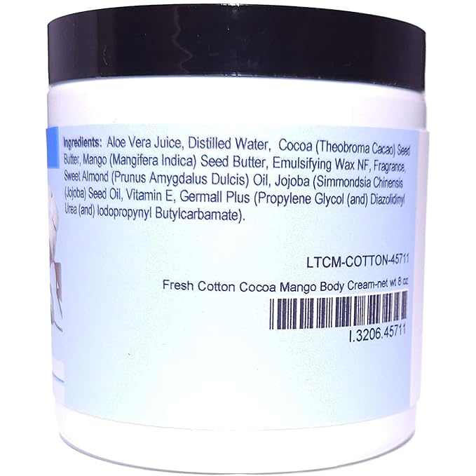 Fresh Cotton Cocoa Mango Body Cream (8 Ounce) - Phthalate Free Fragrance - Feels Like A Lotion And Works Like A Butter with a Clean Cotton Scent
