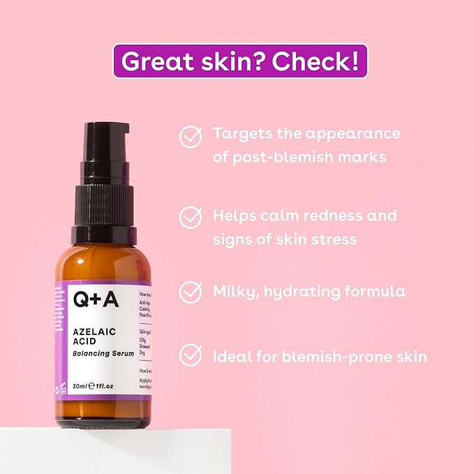 Q+A Azelaic Acid Balancing Serum (30ml), Natural Face Serum with Zinc PCA and Antioxidant Super Grains, Fragrance Free Skincare, Smoothes Skin