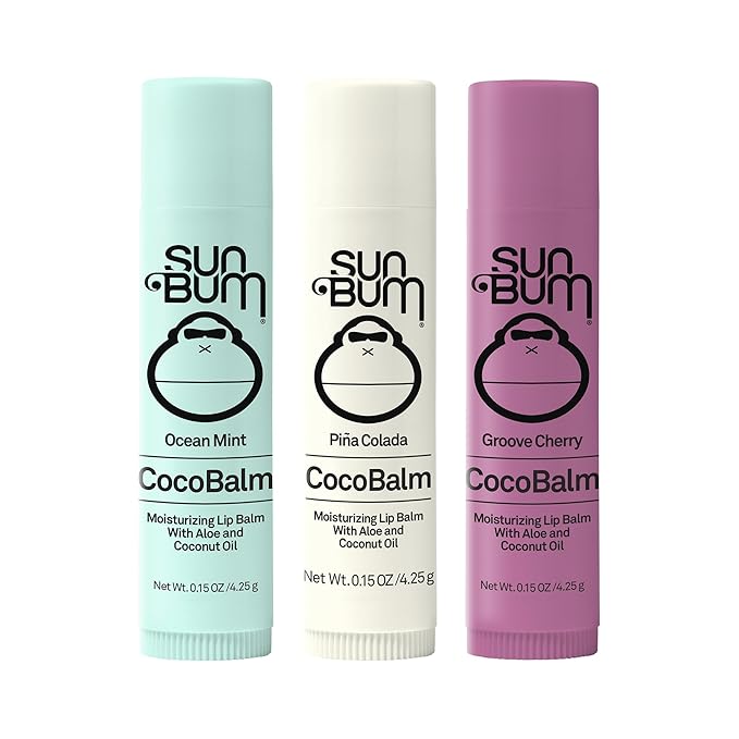 Sun Bum Cocobalm 3 Flavor Variety Pack - Ocean Mint, Piña Colada, and Groove Cherry - Hydrating Lip Balm with Coconut Oil and Aloe Vera (0.15 oz, 3 ct)