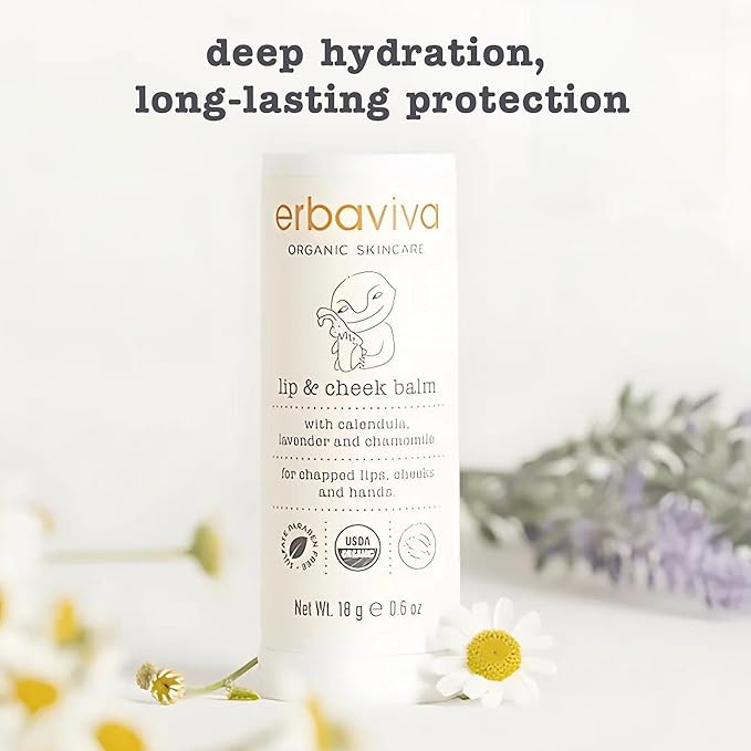 Erbaviva Organic Lip & Cheek Balm – Moisturizing Stick for Baby & Adults | USDA Organic, Shea Butter & Calendula for Dry, Chapped Skin | Lip, Cheek & Hand Protection