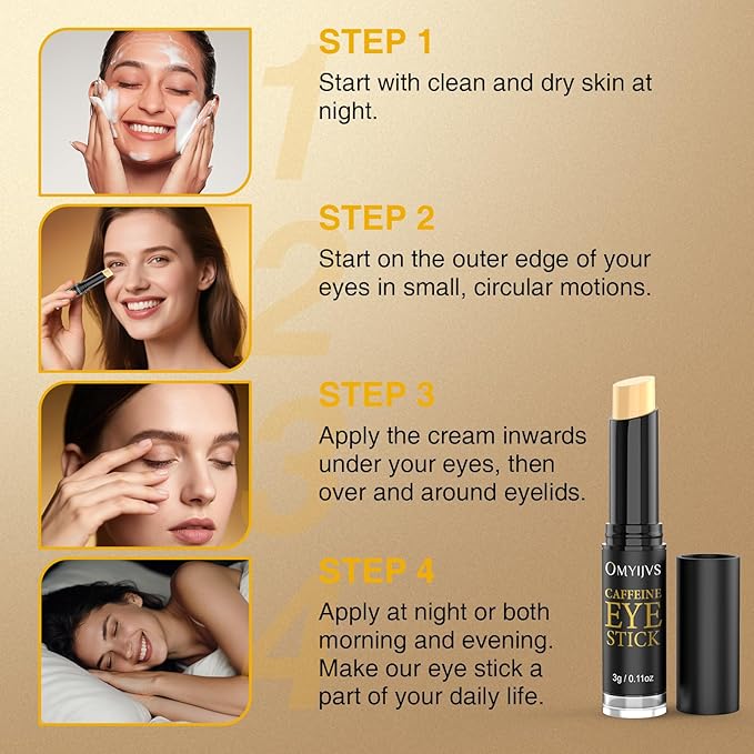 Caffeine Eye Cream Stick, Eye Cream for Anti-Aging Dark Circles Puffiness Bags, and Wrinkles - Gentle Under Eye Cream for Sensitive Skin, Smooths Fine Lines