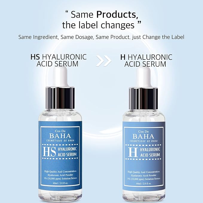 Cos De BAHA Hyaluronic Serum 2 Fl Oz – Pure Sodium Hyaluronate 10,000 ppm Hydrating Face Serum for Dry & Dehydrated Skin – Lightweight Fragrance-Free Korean Skincare Formula (60 ml)