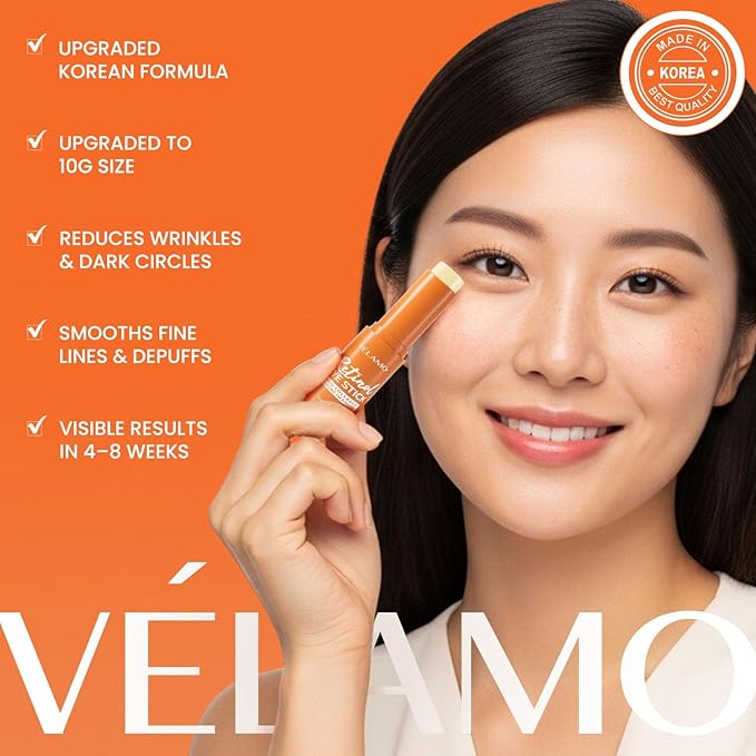 VELAMO ADVANCED Retinol Eye Stick: Plumping & Smoothing Under Eye Balm for Dark Circles, Puffiness & Wrinkles - Made in Korea, Upgraded Formula with Collagen, Niacinamide & Peptides, 0.35 OZ/10g