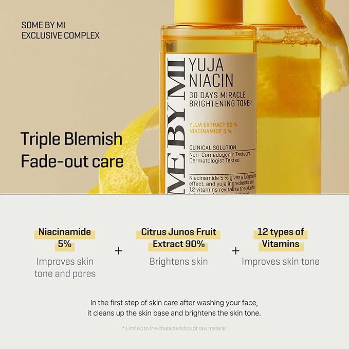 SOME BY MI Yuja Niacin 30 Days Miracle Brightening Toner – 5.07oz, 150ml – Korean 5% Niacinamide Toner for Dull-Looking Skin – Dark Spot Remover for Face with 12 Types of Vitamins – Korean Skin Care