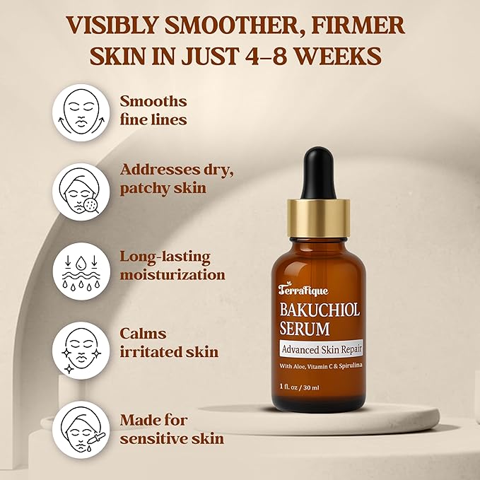 Bakuchiol Serum for Face - Retinol Alternative for Sensitive Skin - Contains Aloe, Centella, Spirulina - Bakuchiol Serum - Plumping, Anti Aging - Pore Minimizer - 1 Fl Oz - 2 Pack