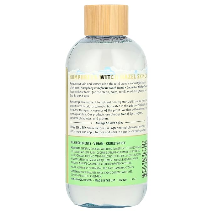 Humphreys Refresh Witch Hazel with Cucumber Alcohol-Free Toner, Clear, 8 Oz (Pack of 1)