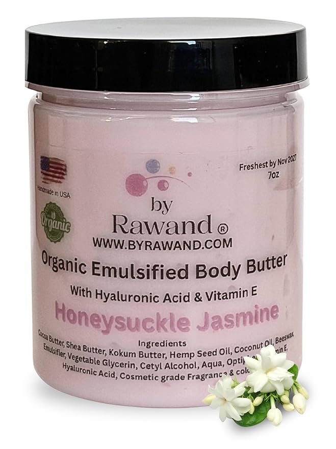 Handmade Jasmine Luxurious emulsified Body butter with Shea, kokum & Cocoa butter based with natural oils & Hyaluronic Acid - non greasy, moisturizing (Pink (Honeysuckle Jasmine))