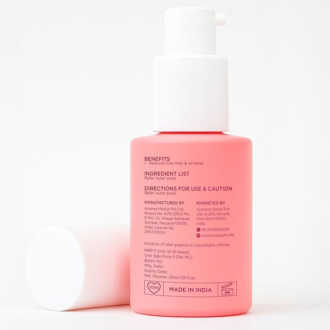 Retinol based Anti Aging Organic face Serum with 98.949% Naturality | Reduces Fine Lines & Wrinkles | Plant based Retinol serum for face| Hyaluronic Acid & Kiwi extract | COSMOS Certified| 30ml