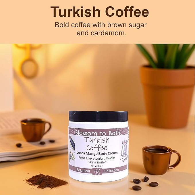 Blossom to Bath Turkish Coffee Cocoa Mango Body Cream (8 Ounce) - Natural Fragrance - Feels Like A Lotion And Works Like A Butter with a Sweetly Rich And Spicy Scent