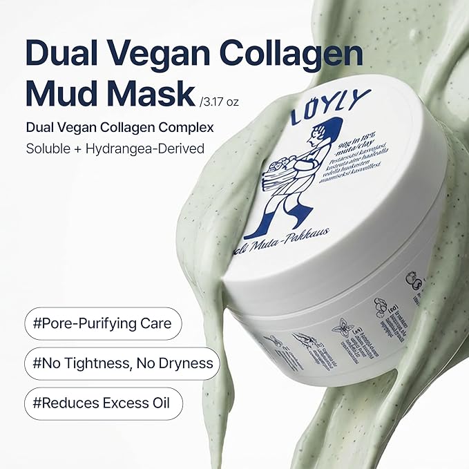 Loyly Green Mud Vegan Collagen Mask | Non-Drying Face Mask | Revitalizing Elasticity, Anti-Aging | Pore & Sebum Care | Calming & Nourishing | 18% Bentonite & Kaolin | Korean Skin Care (3.17 fl oz)