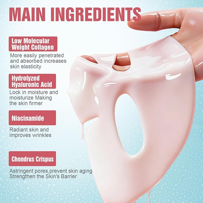 Deep Collagen Face Mask Overnight, Bio- Collagen Mask Real Deep Mask, Hydrating Hydrogel Masks with Low Molecular Collagen for Firming, Elasticity, Pore Minimizing 40g x 5ea Mothers Day Gifts
