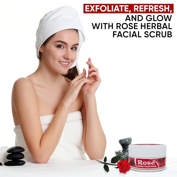 HERBOGANIC Rose Herbal Facial Scrub | Pure Herbal |Exfoliating Rose Scrub for Cleansing and Nourishing | Rose Body Wash Scrub | All Natural | Equally Effective for Men and Women | 5.30 oz