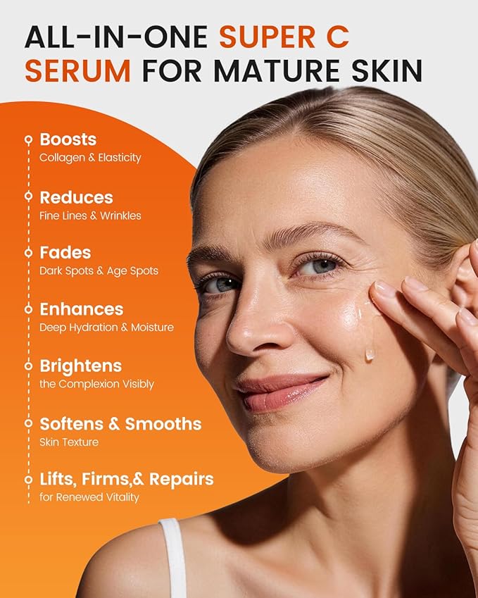 Super C Serum for Mature Skin – All-in-One Vitamin C Serum for Face with Retinol & Hyaluronic Acid for Women Over 60 & 70 – Anti-Aging Hydrating Serum for Dark Spots, Wrinkles & Fine Lines 2.0 fl. oz.