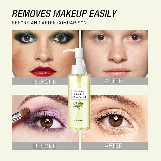 Rosemary Vitamin E Cleansing Oil For Pores, Plant-Based Makeup Remover Deep Cleanses And Nourishes Skin.120ml.