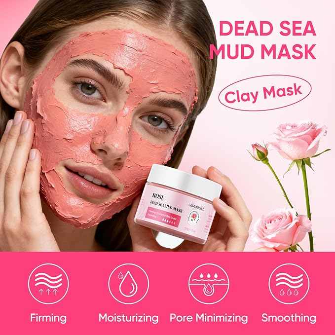Clay Mud Face Mask for Women,Rose Dead Sea Mud Facial Mask Skincare,Deeping Cleansing,Oil Control,Hydrating Face Cleaning Clay Masks for All Skin Types (4.2OZ)