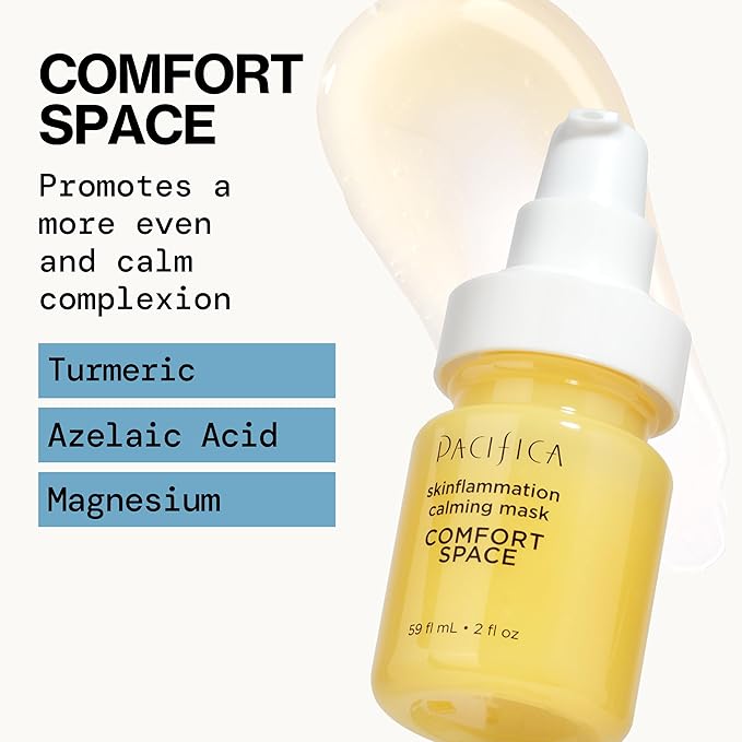 Pacifica Comfort Space Calming Face Mask for Sensitive Skin, Redness Relief Hydrating Facial Mask with Azelaic Acid & Turmeric, Soothes Irritation & Dryness, Vegan Skincare, 2 Fl Oz