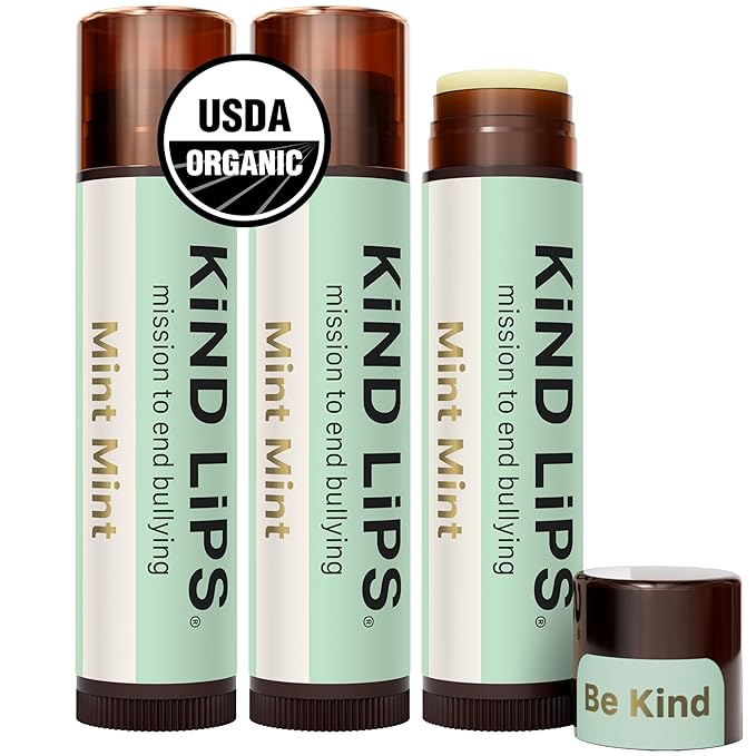 Kind Lips Extra Mint Organic Lip Balm (3 Pack) – Cooling Mint Lip Balm – Natural Beeswax Lip Care for Dry, Cracked Lips – Moisturizing, Non-Toxic, USDA Organic