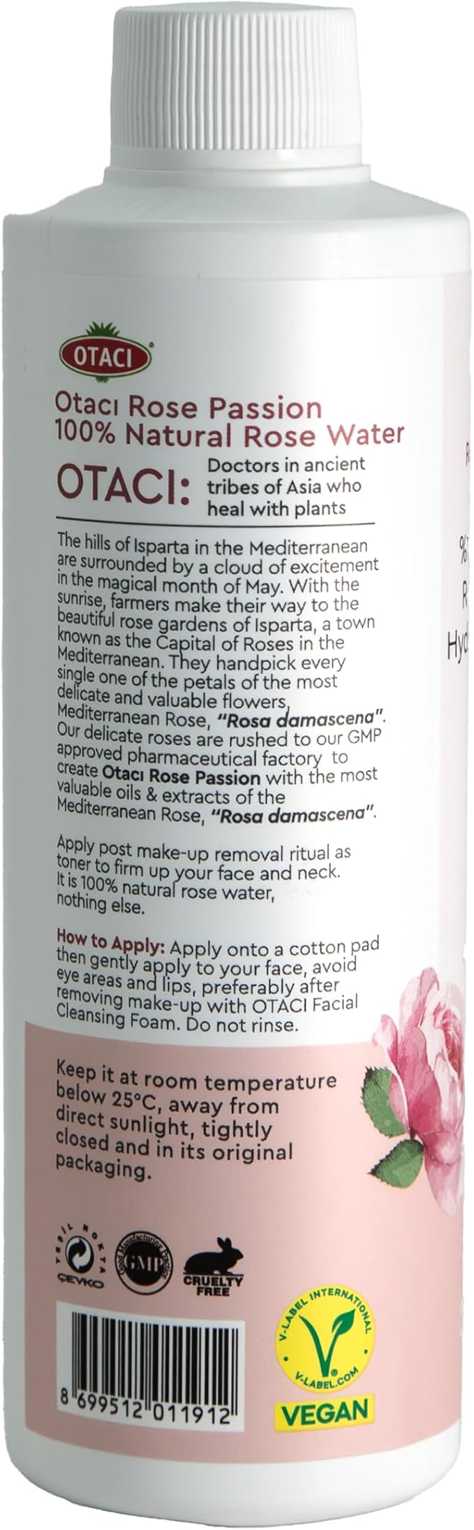 OTACI Rose Passion 100% Natural Rose Water Hydrating Toner, Facial Skin Moisturizer Hydrating Natural Cleanser (250ml)