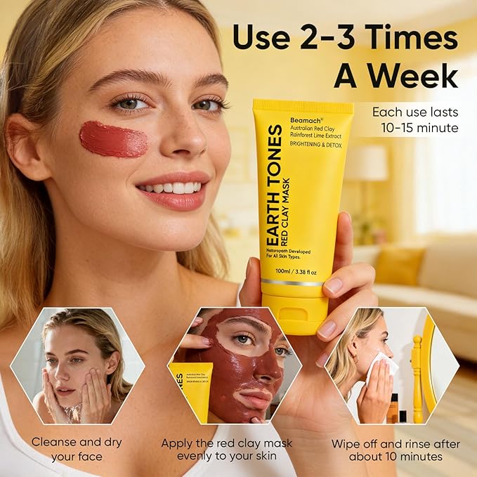 Australian Red Clay Face Mask, Earth Tones Face Mask, Mineral-Rich Purifying Mud Mask with Desert Lime, Rainforest Lime Extracts & Shea Butter, Smoother Skin, All Skin Types, 100 ML (1)