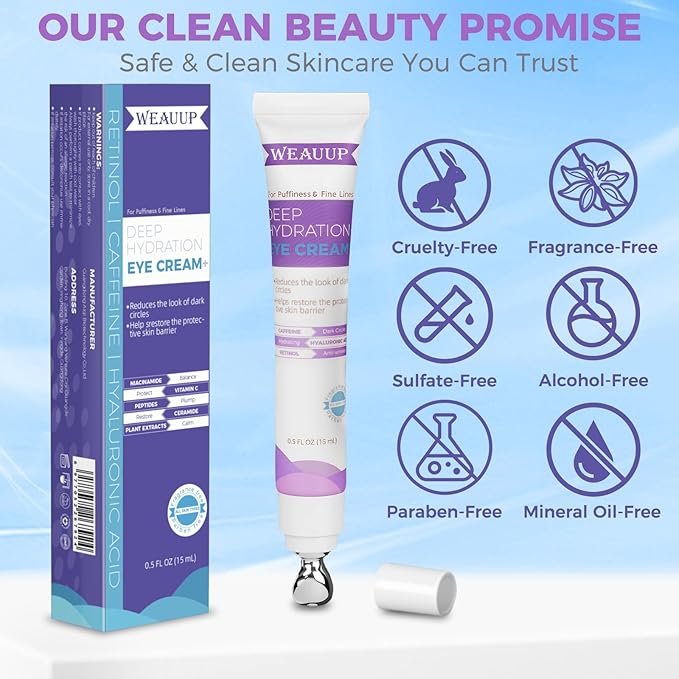 Eye Cream for Dark Circles– Revitalizing Formula with Retinol, Caffeine, Hyaluronic Acid, Peptides & Plant Extracts to Smooth Fine Lines