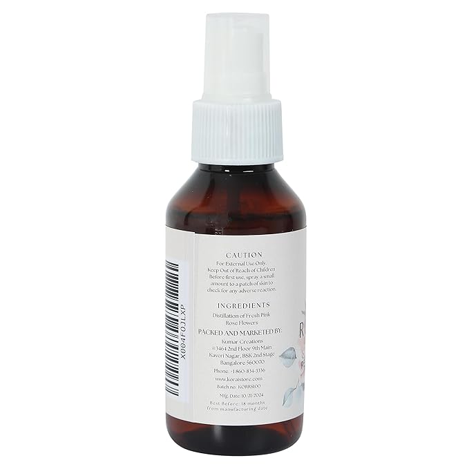 KORAI Facial Rose Water Spray 3.38oz (100 ml) 100% Natural Rose, All Skin Types for Face and Body, Made Without Dyes or Alcohol, Hypoallergenic, Vegan, Cruelty Free
