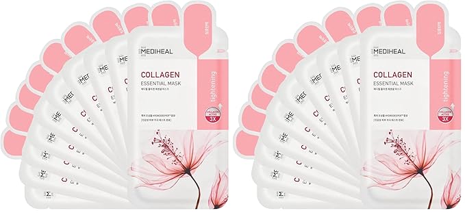 Mediheal Official Best Korean Sheet Mask - Collagen Essential Face Mask 10 Sheets Lifting and Firming For All Skin Types Value Sets (Pack of 2)