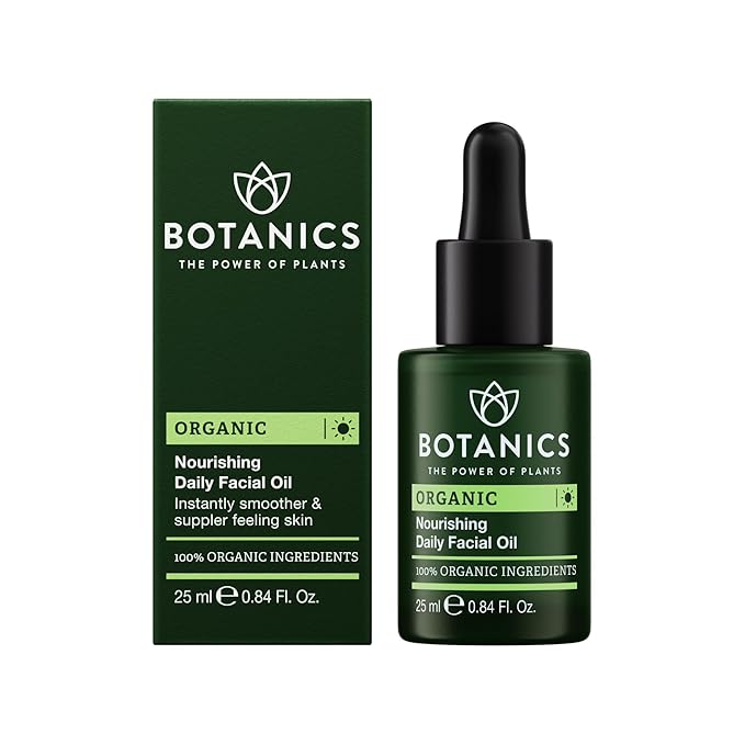 Botanics Organic Hydrating Face Oil - Nourishing Daily Facial Oil with Argan & Rosehip - Lightweight, Non-Greasy Formula for Dry & Sensitive Skin - Vegan & Cruelty-Free (0.84 Fl Oz)