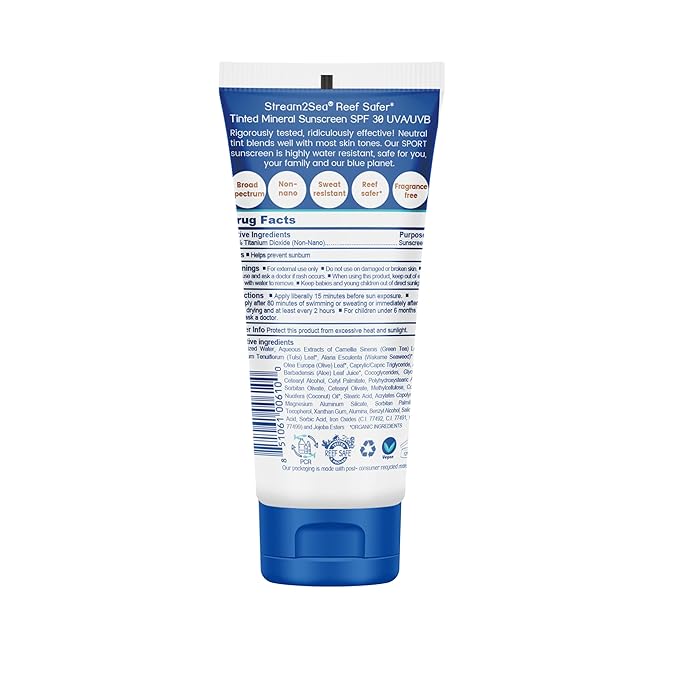 STREAM 2 SEA SPF 30 Tinted Sunscreen Biodegradable and Reef Safe, 1 Fl oz Pack of 3 Travel Size Paraben Free Non Greasy and Moisturizing Mineral Sunscreen For Face, Body Protection Against UVA & UVB