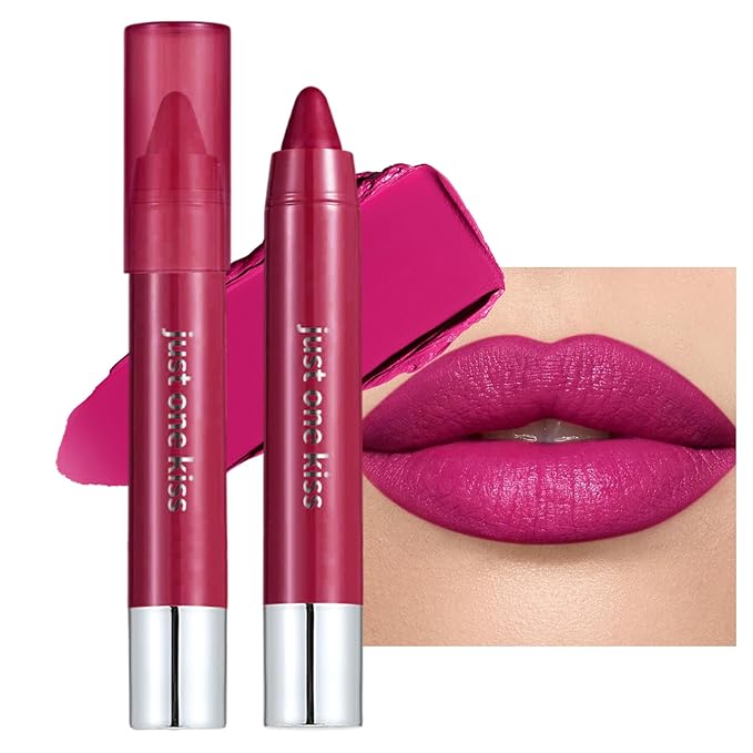 Vibrant Fuchsia Plum Cream Lipstick Lip Crayon, Hydrating Lipstick for Women, Smooth Natural Color Tinted Lip Balm & Lip Crayon Liner in One, Buildable Color with Soft Finish, 12