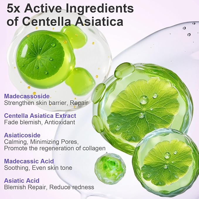 Madecassoside Sheet Mask Blemish Repair, Centella Face Mask- Hyaluronic Acid, Niacinamide, Panthenol Facial Masks for Soothing, Hydrating, Glow, SkinCare, 5ea Easter Basket Stuffers