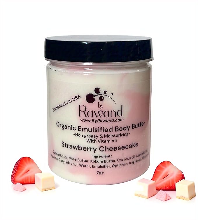 Strawberry Cheesecake Handmade Body Buttercream with Shea & Cocoa Butter based with Natural oils & Hyaluronic Acid - Non Greasy and Moisturizing - Omega Rich Formula (Red (Strawberry cheesecake))