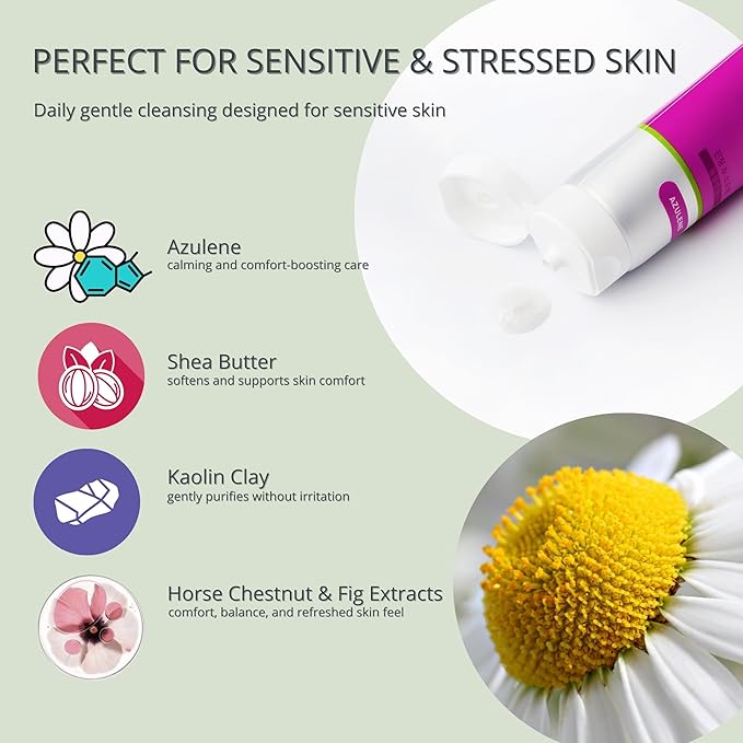 Azulene Cleansing Foam | Korean Foaming Face Wash | Calming Daily Cleanser for Sensitive & Stressed Skin | Removes Makeup & Sunscreen | K-Beauty Face Cleanser | 120 ml / 4.06 fl oz.