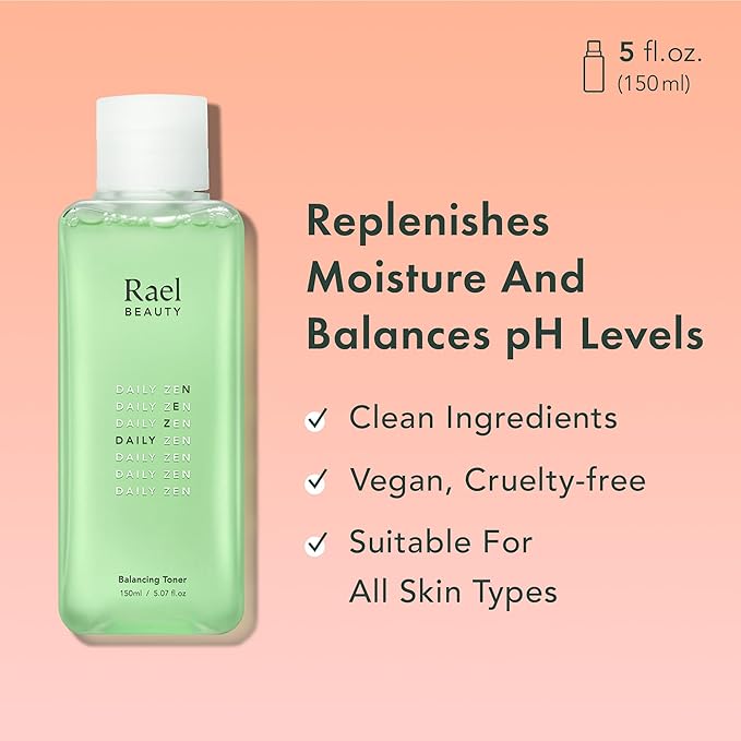 Rael Skin Care, Facial Toner - Hydrating Toner for Senstive Skin, Oily Skin, Korean Skincare, All Skin Types, Made with Vitamin B5, Balanced Facial Toner, Cruelty Free (5.07 oz)