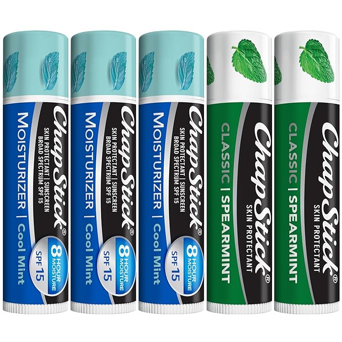 ChapStick Moisturizer 2-in-1 Lipcare SPF 15 Cool Mint 3-Pack + Classic Spearmint Lip Balm 2-Pack, 0.15 Oz Ea (5 Piece Set)