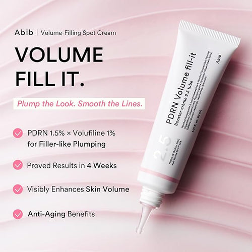 Abib PDRN Volume fill-it Booster Cream 2.5 tube | Facial Volume Plumping with PDRN 15,000ppm Peptides Retinal | For Forehead, Smile Lines & Neck Wrinkles | Anti-Aging Firming | 1.01 fl oz