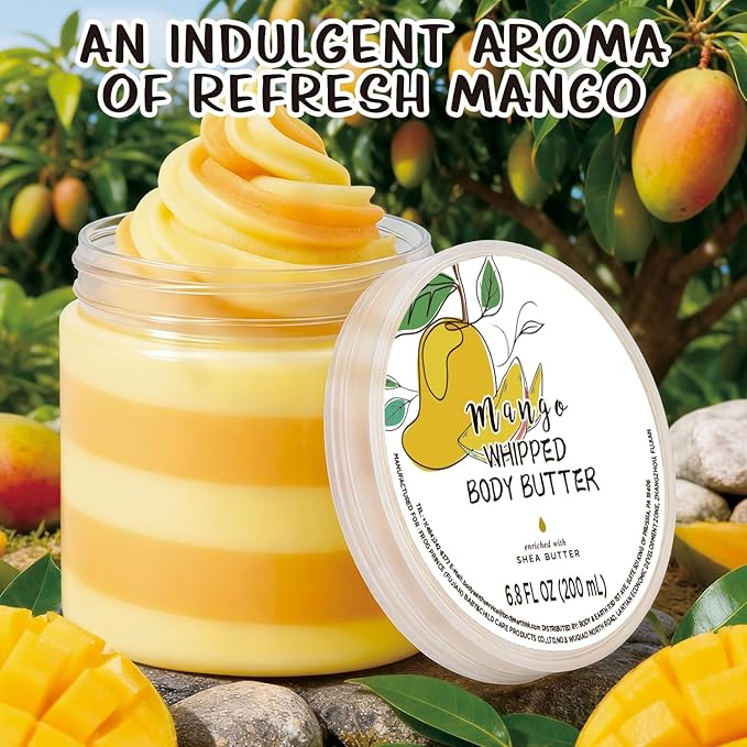 Mango Whipped Body Butter, Shea Body Butter for Women Dry Skin, Natural Mango Lotion for Body Moisturizer-Deep Moisturizing and Softening-6.8 floz(200ml)