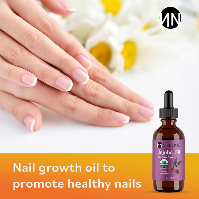 Natnique Organic Jojoba Oil – USDA Certified, Cold Pressed, Unrefined & Hexane-Free – Pure Moisturizer for Hair, Face, Skin, Beard, Scalp, Nails & Cuticles – Natural Care (4 Oz)