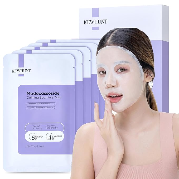 Madecassoside Sheet Mask Blemish Repair, Centella Face Mask- Hyaluronic Acid, Niacinamide, Panthenol Facial Masks for Soothing, Hydrating, Glow, SkinCare, 5ea Easter Basket Stuffers