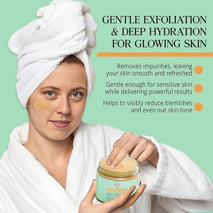 Glow-Rious Turmeric Face Scrub with Vitamin C & Honey - Gentle Exfoliating Facial Scrub for Skin & Even Tone - with Cinnamon & Clove - 100g/3.52oz