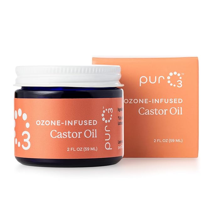 PurO3 Ozonated Castor Oil – Pure, Natural, Organic Skincare for Face & Body – Oxygenated Healing Lotion, Moisturizer & Beauty Cream in a Glass Jar – O3 Therapy Salve, 2 oz