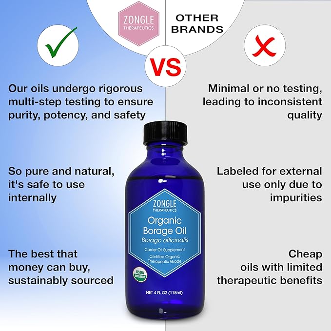 Zongle Therapeutics Organic, Borage Oil, Liquid, Supplement – 100% Pure, Borage Seed Oil, 4 OZ