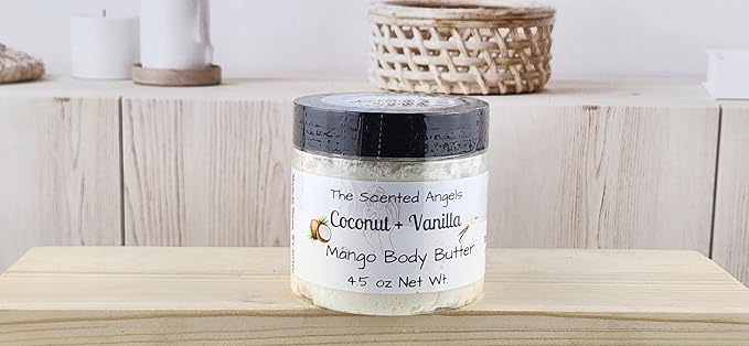 TSA Handmade Whipped Mango Coconut Vanilla Body Butter Cream, Luxury Body Lotion for Dry Skin, Daily Moisturizing Shea Butter, Sunflower Oil, Women, Men, Teens, 4.5 oz Jar (Coconut Vanilla, 4.5 oz)