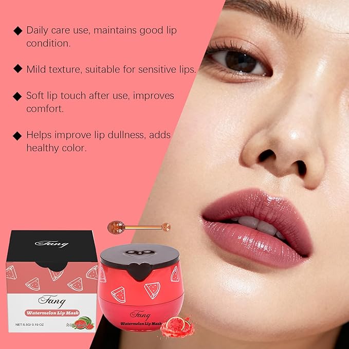 Lip Mask for Overnight Repair - Hydrating Lip Sleeping Mask with Vitamin E & Coconut Extract - Moisturizing Lip Balm Pack for Dry Lips, Non-Sticky Honeybalm Formula (Watermelon)